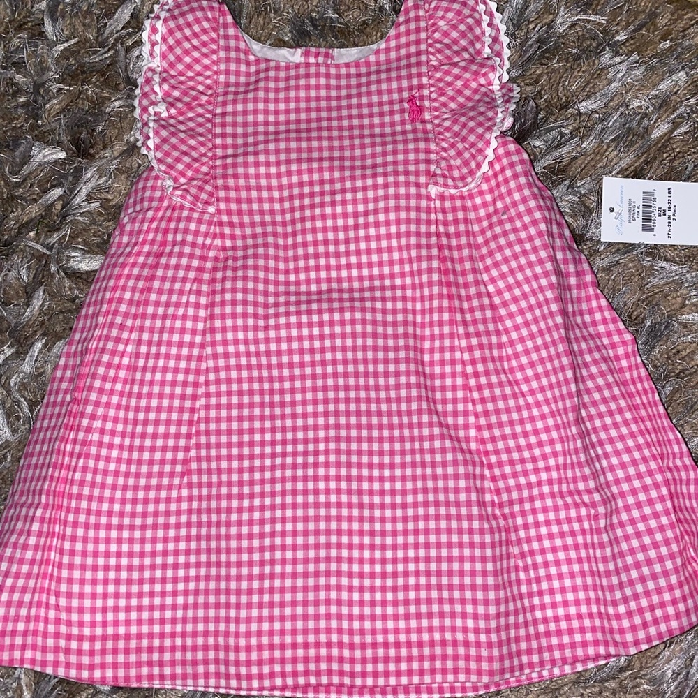 NWT Ralph Lauren Baby Girl Pink Plaid Ruffle Top & Bubble Short Set (9M)